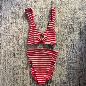 Hunza G Red and White Striped Bikini Set